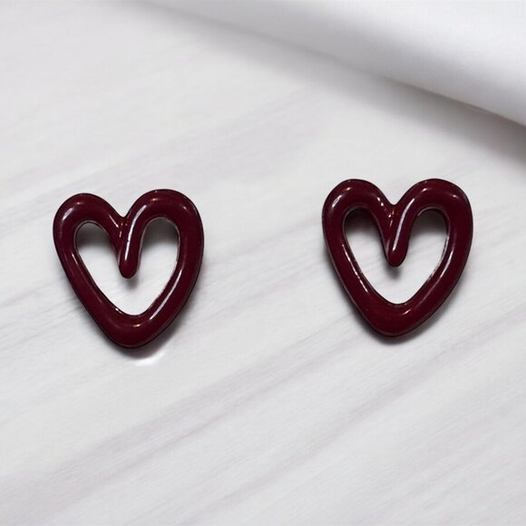 Small Burgundy Heart Stud Earring - Picture 2 of 5